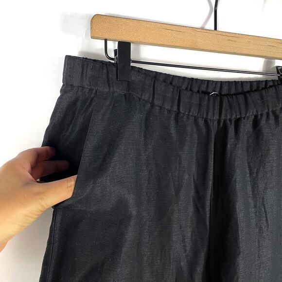 Eileen Fisher Slub Pants Black Tencel & Organic Linen Elastic Waist Ankle Sz M - Picture 7 of 12
